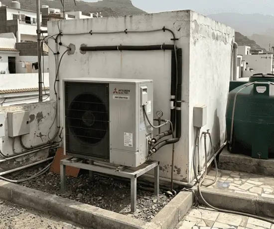 Solicita precio de aerotermia para unidad exterior instalada en la azotea de una vivienda unifamiliar en Tenerife.